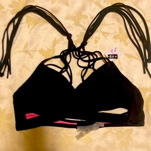 Pink by Victoria’s Secret bikini top in black. Size medium. NWT